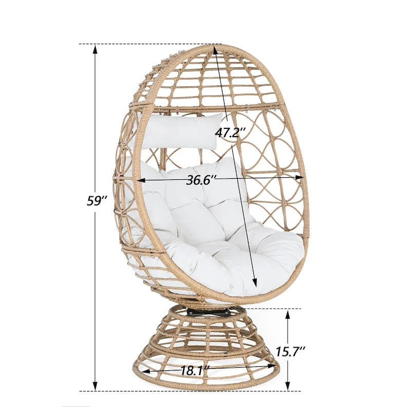 Wicker Swivel Egg Chair Indoor/Outdoor Lounger with Cushion