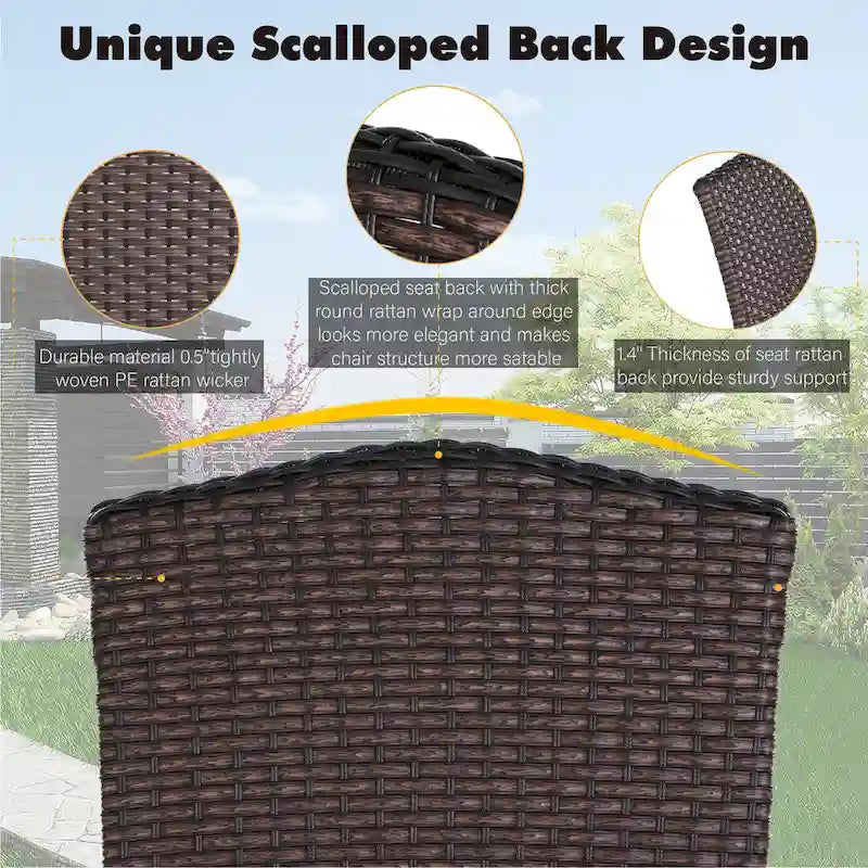 Patio Rattan Wicker Fixed Armrest Dining Chair with CushionSet of 2/4/6