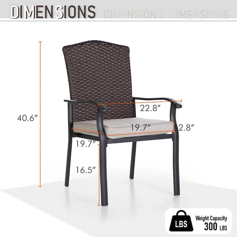 Patio Rattan Wicker Fixed Armrest Dining Chair with CushionSet of 2/4/6