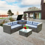 Outdoor Wicker 4 Piece Sectional Sofa Set with Storage Box