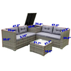 Outdoor Wicker 4 Piece Sectional Sofa Set with Storage Box