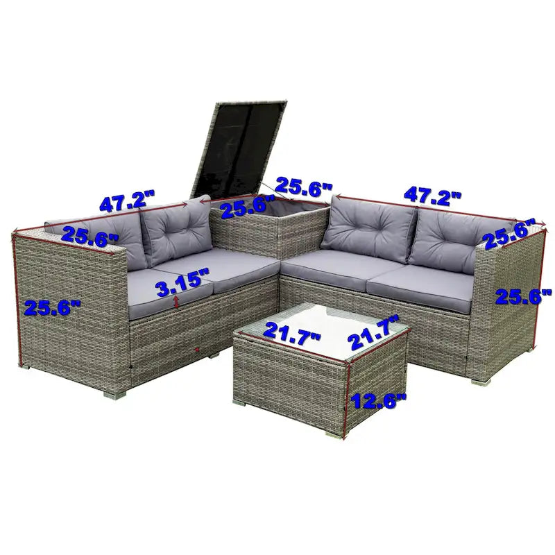 Outdoor Wicker 4 Piece Sectional Sofa Set with Storage Box