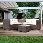 Outdoor Wicker 4 Piece Sectional Sofa Set with Storage Box