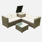Outdoor Wicker 4 Piece Sectional Sofa Set with Storage Box