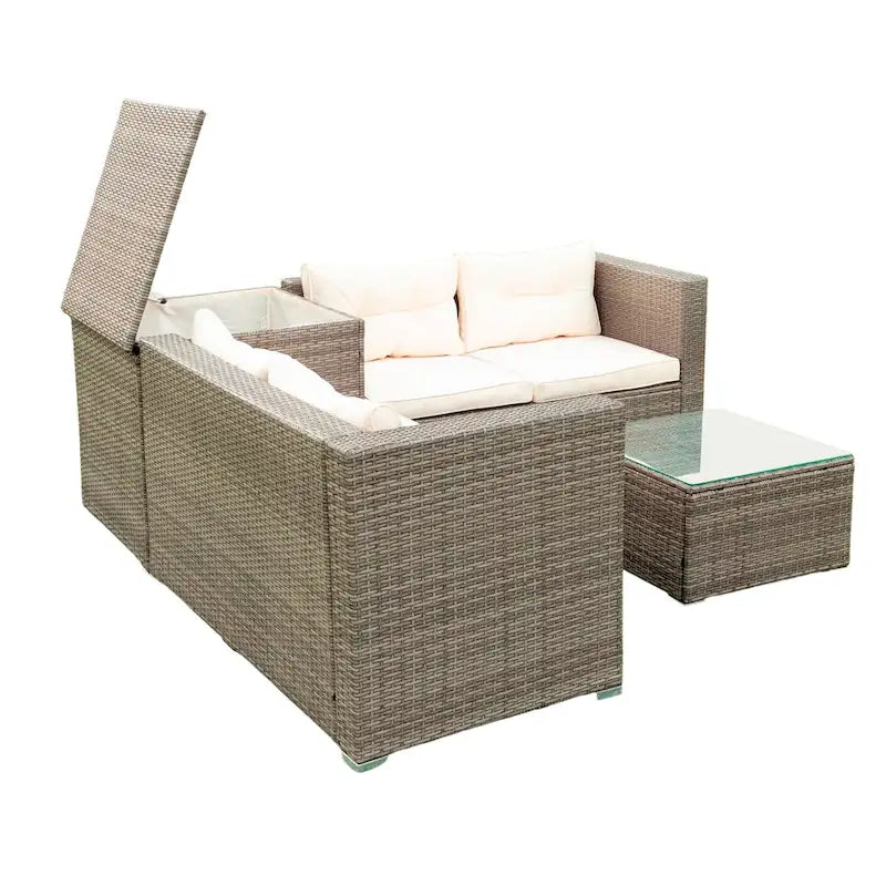 Outdoor Wicker 4 Piece Sectional Sofa Set with Storage Box