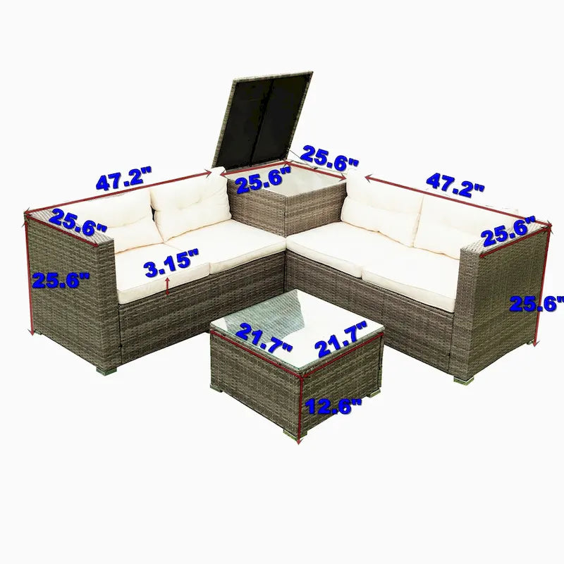 Outdoor Wicker 4 Piece Sectional Sofa Set with Storage Box