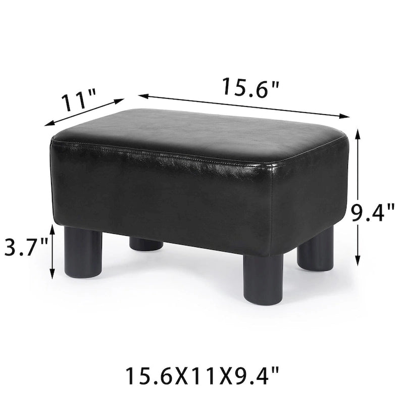 Rectangle PU Leather Footstool Ottoman – Black / Brown, Detachable Legs, Modern Style