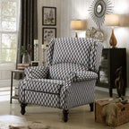 Manual Recliner Chair, Linen Trellis Pattern – Blue / Beige / Brown, Single