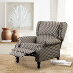 Manual Recliner Chair, Linen Trellis Pattern – Blue / Beige / Brown, Single