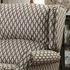 Manual Recliner Chair, Linen Trellis Pattern – Blue / Beige / Brown, Single