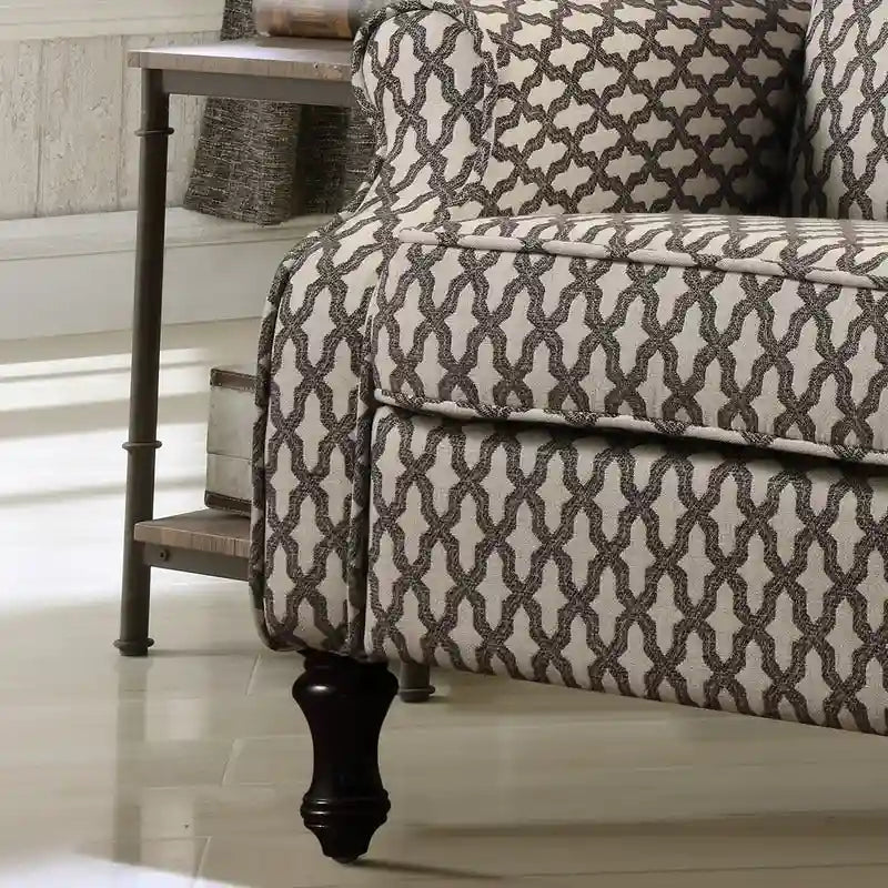 Manual Recliner Chair, Linen Trellis Pattern – Blue / Beige / Brown, Single