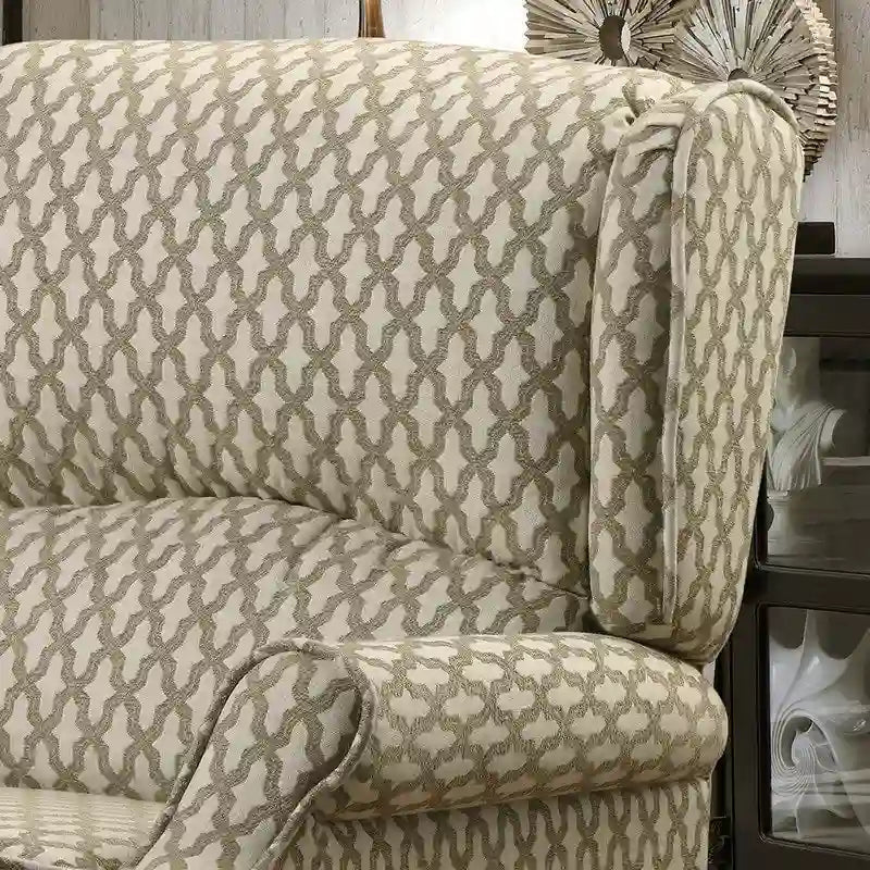 Manual Recliner Chair, Linen Trellis Pattern – Blue / Beige / Brown, Single
