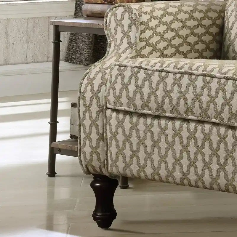 Manual Recliner Chair, Linen Trellis Pattern – Blue / Beige / Brown, Single