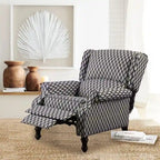 Manual Recliner Chair, Linen Trellis Pattern – Blue / Beige / Brown, Single