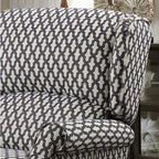 Manual Recliner Chair, Linen Trellis Pattern – Blue / Beige / Brown, Single