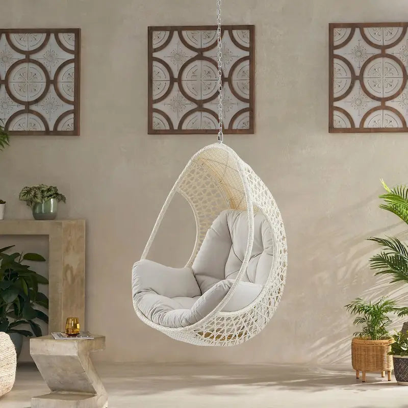 Hanging Egg Chair, Wicker Rattan Egg Chair with Cushion