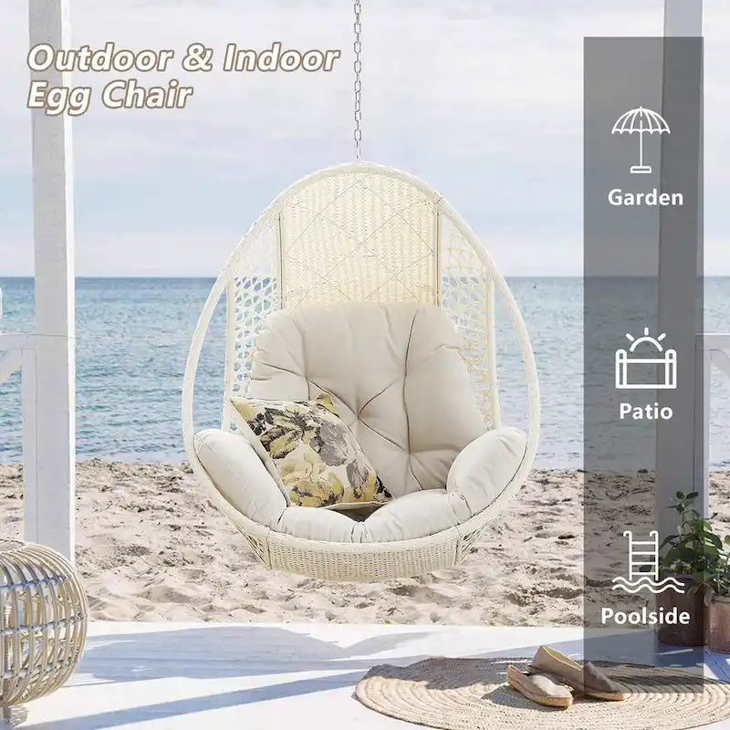Hanging Egg Chair, Wicker Rattan Egg Chair with Cushion