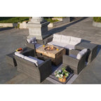 7-Piece Outdoor Wicker Conversation Sofa Set with Fire Pit