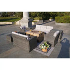 7-Piece Outdoor Wicker Conversation Sofa Set with Fire Pit