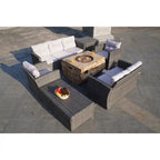 7-Piece Outdoor Wicker Conversation Sofa Set with Fire Pit