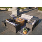 7-Piece Outdoor Wicker Conversation Sofa Set with Fire Pit