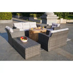 7-Piece Outdoor Wicker Conversation Sofa Set with Fire Pit