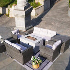 7-Piece Outdoor Wicker Conversation Sofa Set with Fire Pit