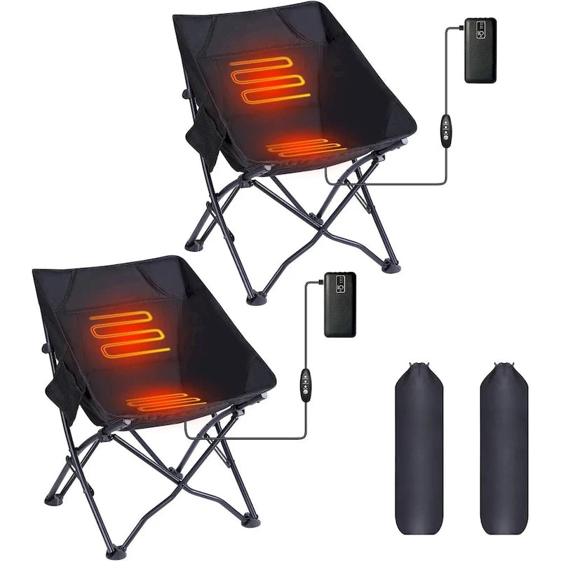 Heated Camping Chair, Camping Chair Heated Folding Chair, Portable w/Carry Bag and Shoulder Strap, Power Bank Included