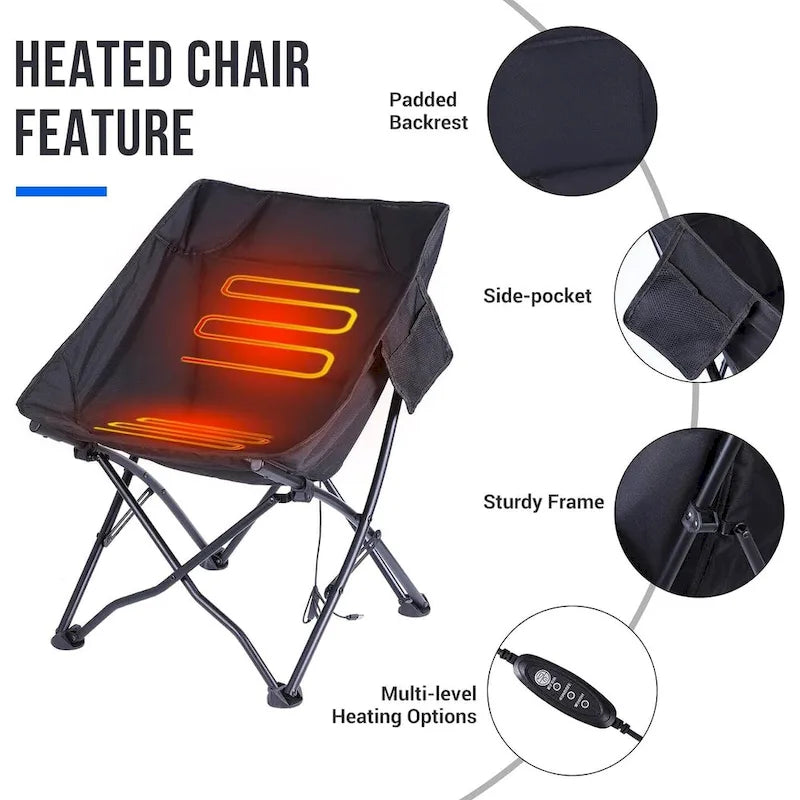 Heated Camping Chair, Camping Chair Heated Folding Chair, Portable w/Carry Bag and Shoulder Strap, Power Bank Included