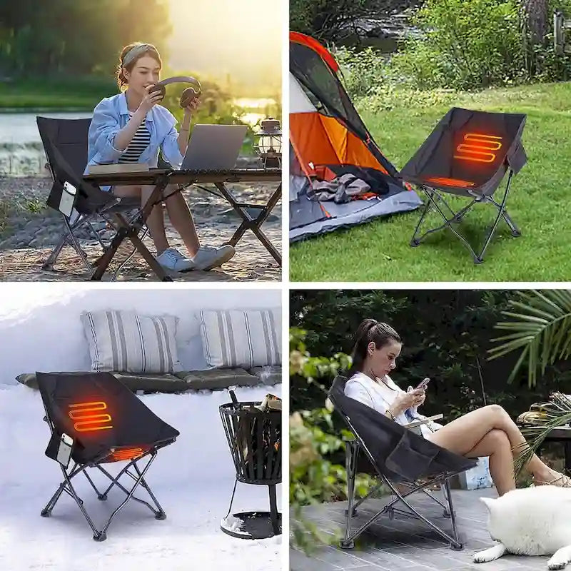 Heated Camping Chair, Camping Chair Heated Folding Chair, Portable w/Carry Bag and Shoulder Strap, Power Bank Included