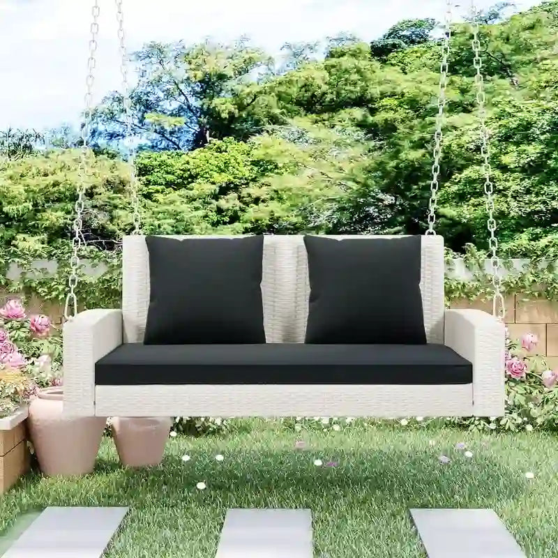Porch Swings Outdoor 500 Lbs,Wicker Hanging with Chains & Cushions