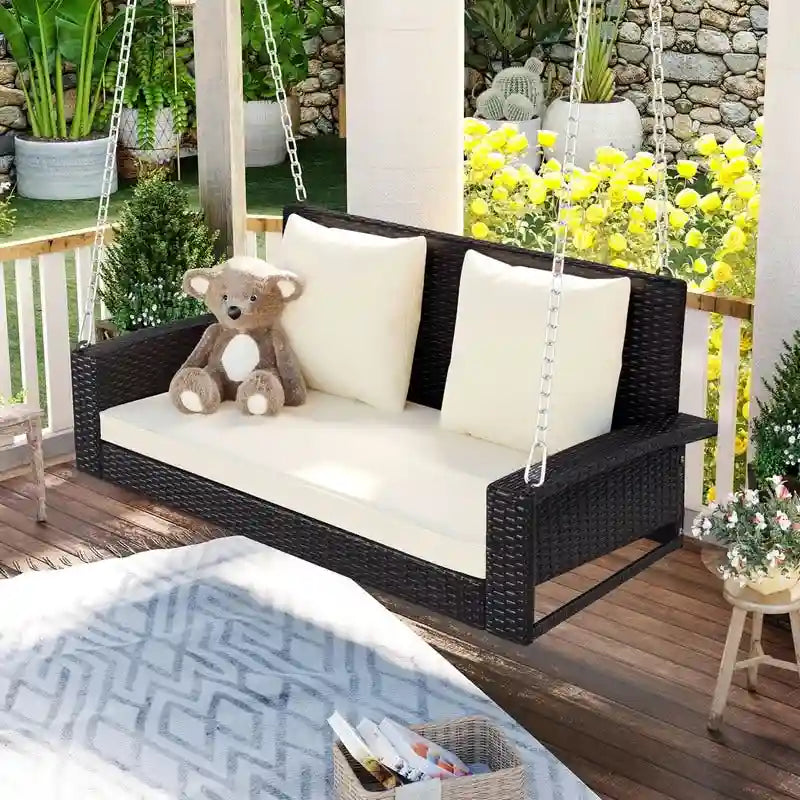 Porch Swings Outdoor 500 Lbs,Wicker Hanging with Chains & Cushions