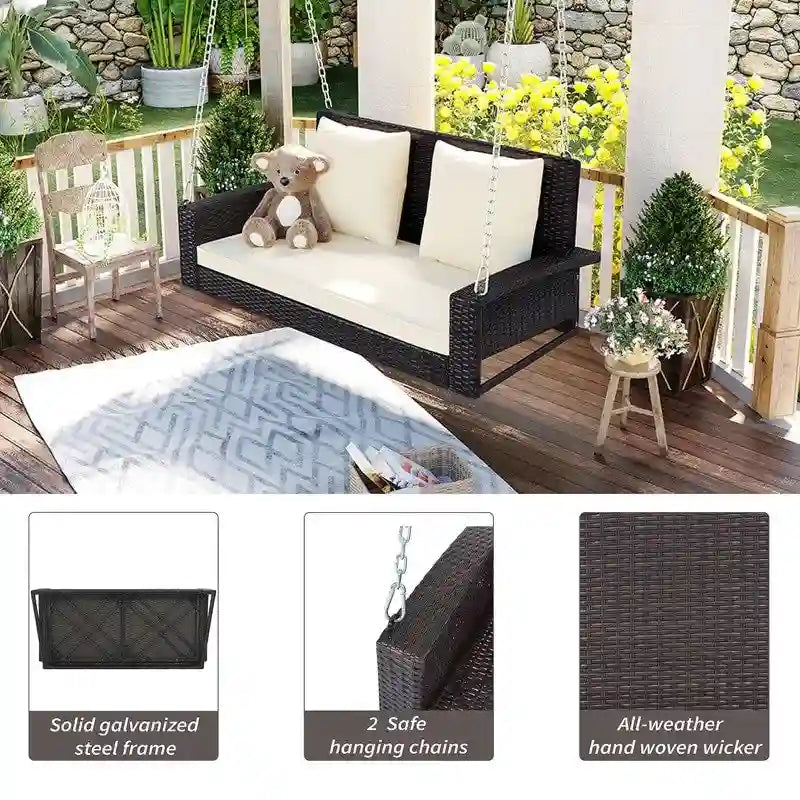 Porch Swings Outdoor 500 Lbs,Wicker Hanging with Chains & Cushions