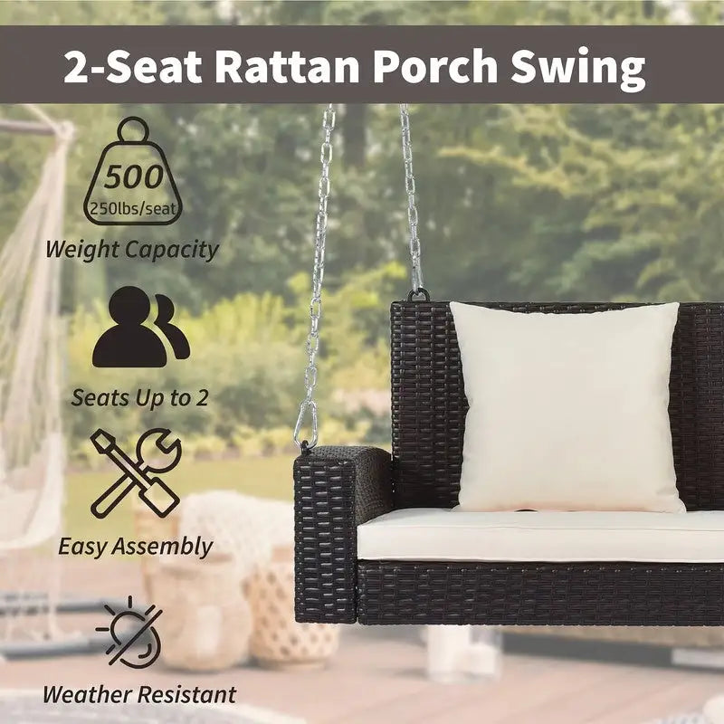 Porch Swings Outdoor 500 Lbs,Wicker Hanging with Chains & Cushions