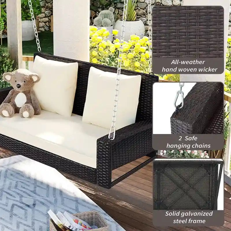 Porch Swings Outdoor 500 Lbs,Wicker Hanging with Chains & Cushions