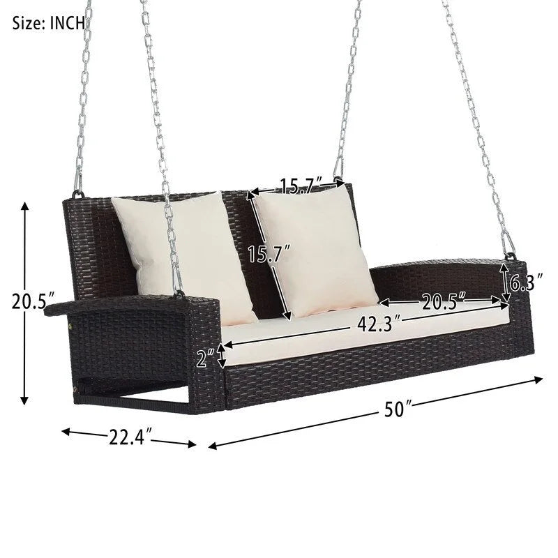 Porch Swings Outdoor 500 Lbs,Wicker Hanging with Chains & Cushions
