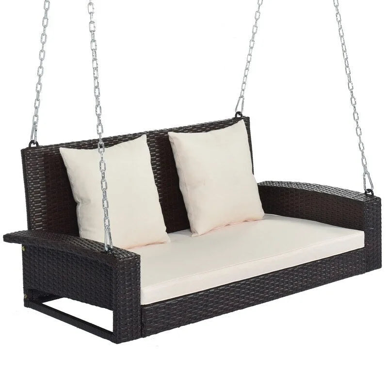 Porch Swings Outdoor 500 Lbs,Wicker Hanging with Chains & Cushions