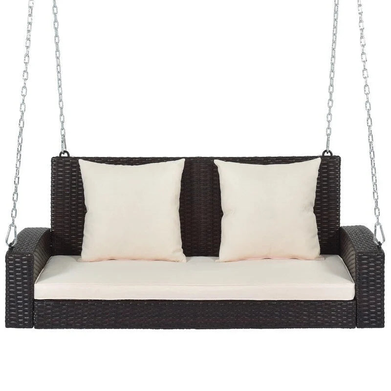 Porch Swings Outdoor 500 Lbs,Wicker Hanging with Chains & Cushions