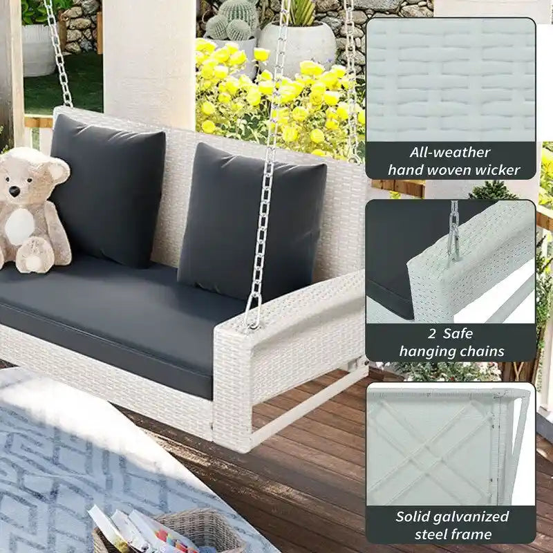 Porch Swings Outdoor 500 Lbs,Wicker Hanging with Chains & Cushions