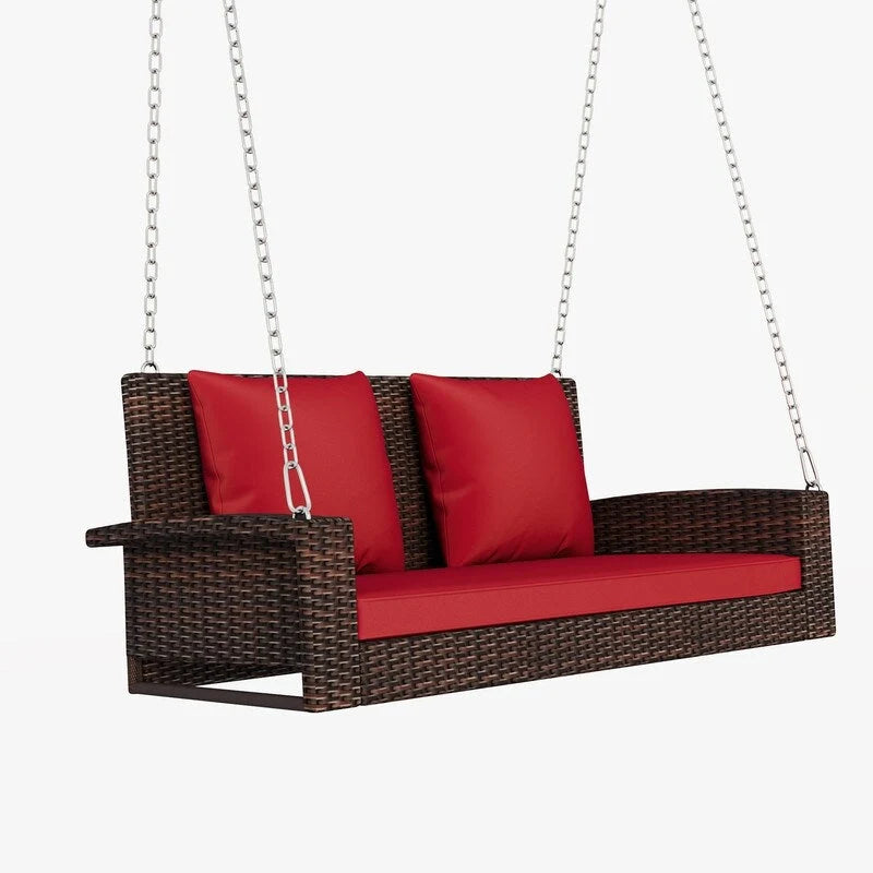 Porch Swings Outdoor 500 Lbs,Wicker Hanging with Chains & Cushions