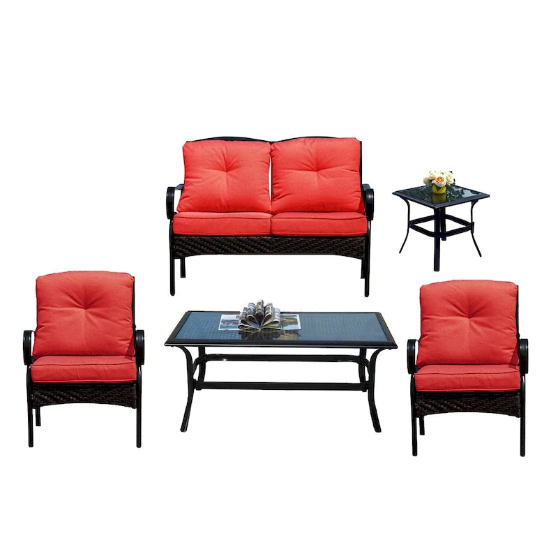 Patio Iron 4 or 5 Piece Sofa Seating Group with Cushions