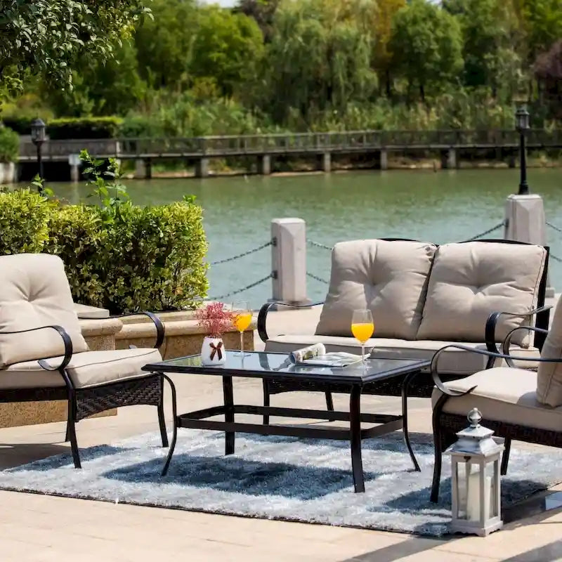 Patio Iron 4 or 5 Piece Sofa Seating Group with Cushions