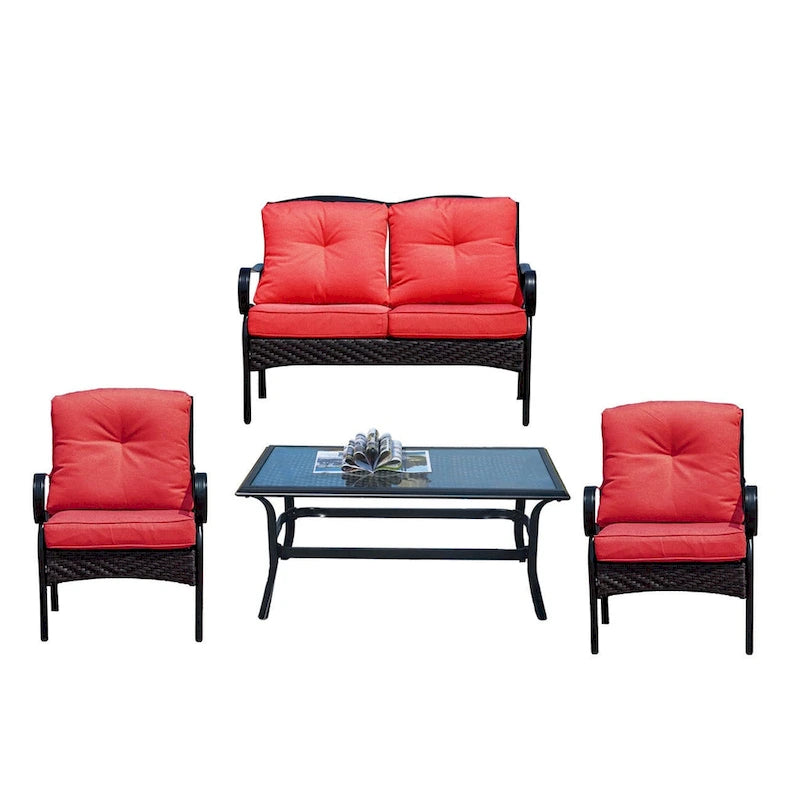 Patio Iron 4 or 5 Piece Sofa Seating Group with Cushions