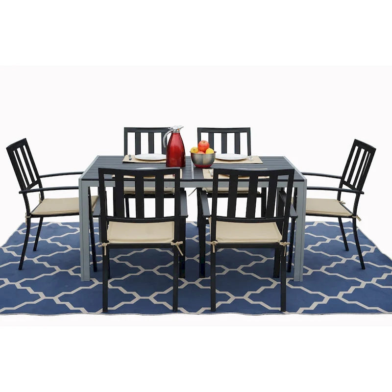 Kozyard Coolmen Outdoor Patio Dining Table with Powder-Coated Frame and Wood Like Laminate Table Top
