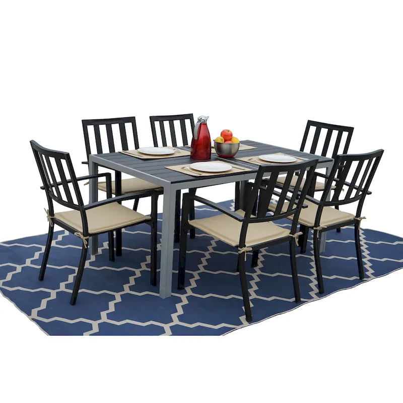 Kozyard Coolmen Outdoor Patio Dining Table with Powder-Coated Frame and Wood Like Laminate Table Top