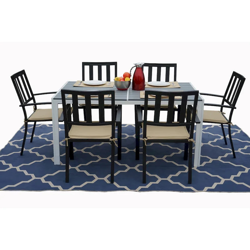Kozyard Coolmen Outdoor Patio Dining Table with Powder-Coated Frame and Wood Like Laminate Table Top