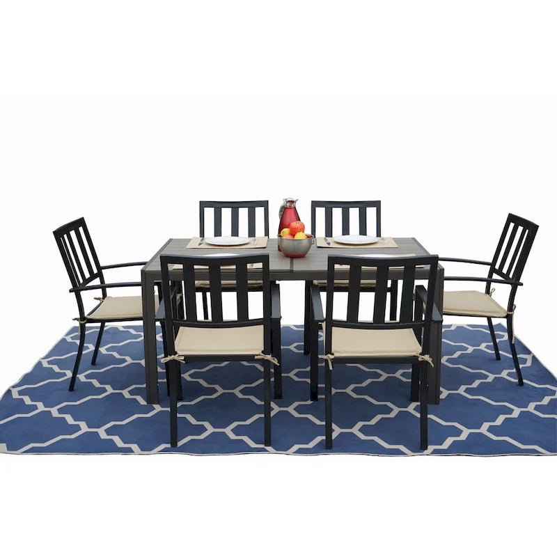 Kozyard Coolmen Outdoor Patio Dining Table with Powder-Coated Frame and Wood Like Laminate Table Top