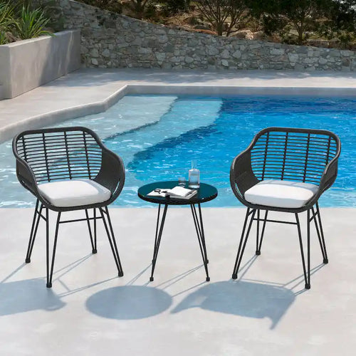 3-piece Outdoor Wicker Rattan Cushioned Bistro Set With Table