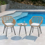 3-piece Outdoor Wicker Rattan Cushioned Bistro Set With Table