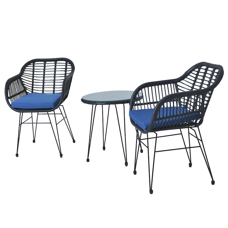 3-piece Outdoor Wicker Rattan Cushioned Bistro Set With Table